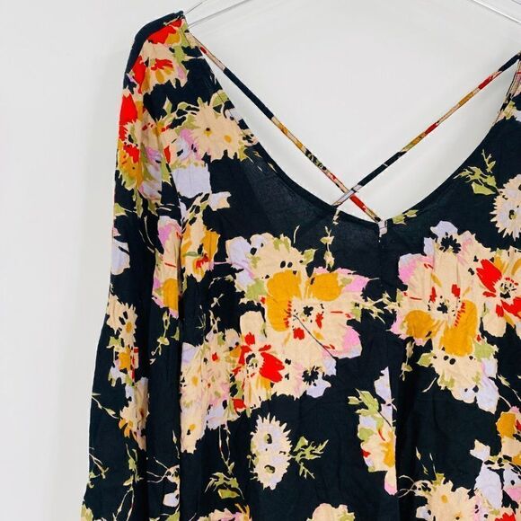 Billabong Size Large Black Secret Moons Long Sleeve Floral Boho Romper - Picture 6 of 12